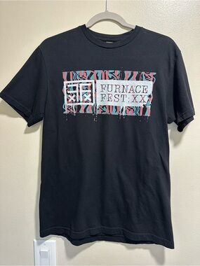 Gildan Black Tee with Coral & Blue Furnace Fest XX Graphic